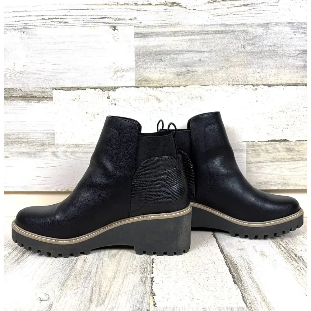 DV Dolce Vita Womens 9 Black Rango Vegan Leather Wedge Platform Ankle Boots